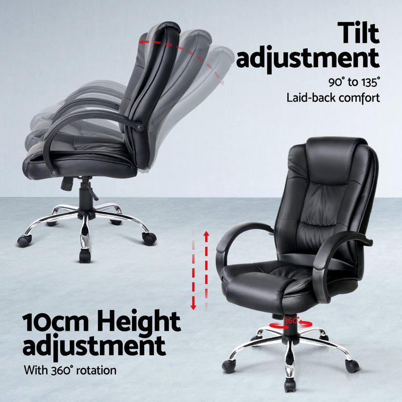 Computer Desk 120cm Executive Office Chair Set PU Leather High Back Black