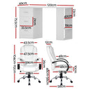 Computer Desk 120cm Executive Office Chair Set PU Leather High Back White