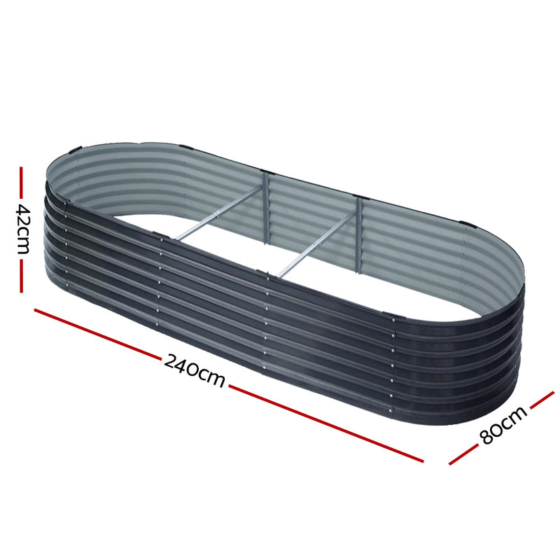 2x Raised  Garden Bed 240X80X42cm Oval Planter Box Container Galvanised