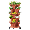 Raised Garden Bed 5 Tier Vertical Garden Brick Red Strawberry Stackable Planters Herbs Petunias