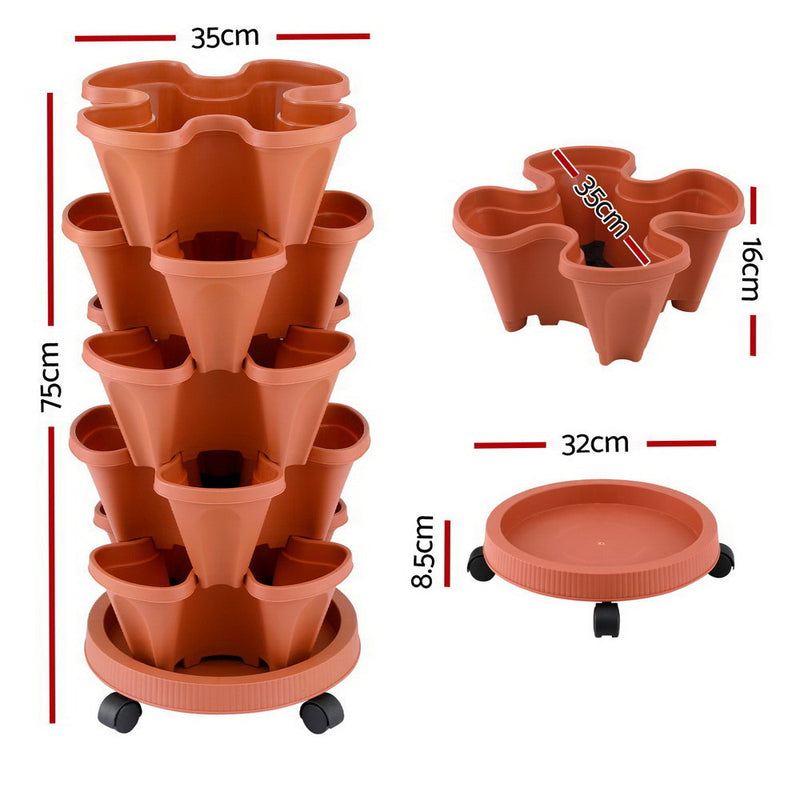 Raised Garden Bed 5 Tier Vertical Garden Brick Red Strawberry Stackable Planters Herbs Petunias