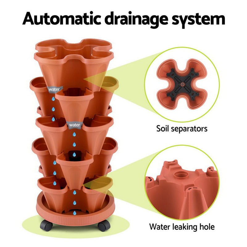 Raised Garden Bed 5 Tier Vertical Garden Brick Red Strawberry Stackable Planters Herbs Petunias