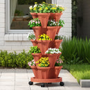 Raised Garden Bed 5 Tier Vertical Garden Brick Red Strawberry Stackable Planters Herbs Petunias