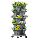 Raised Garden Bed 5 Tier Vertical Garden Grey Strawberry Stackable Planters Herbs Petunias