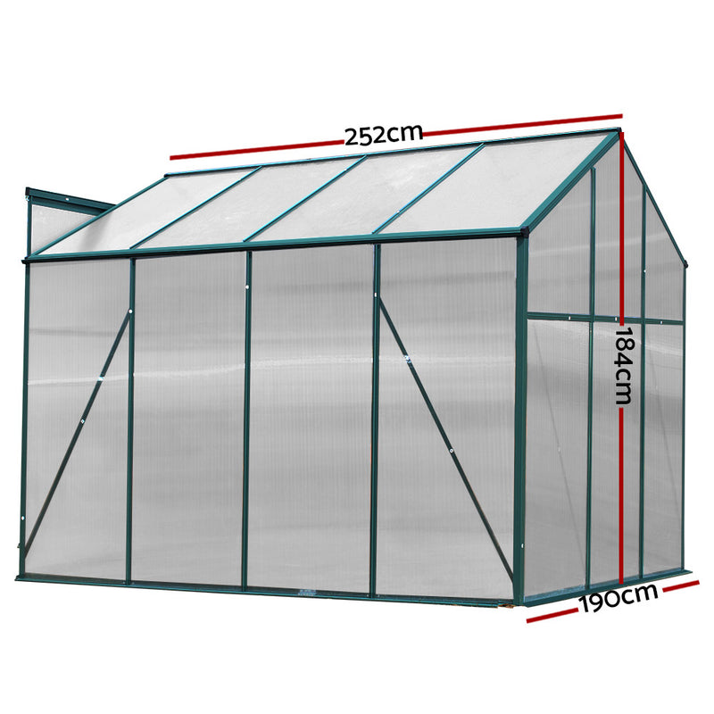 Greenhouse 2.52x1.9x1.83M Aluminium Polycarbonate Green House Garden Shed