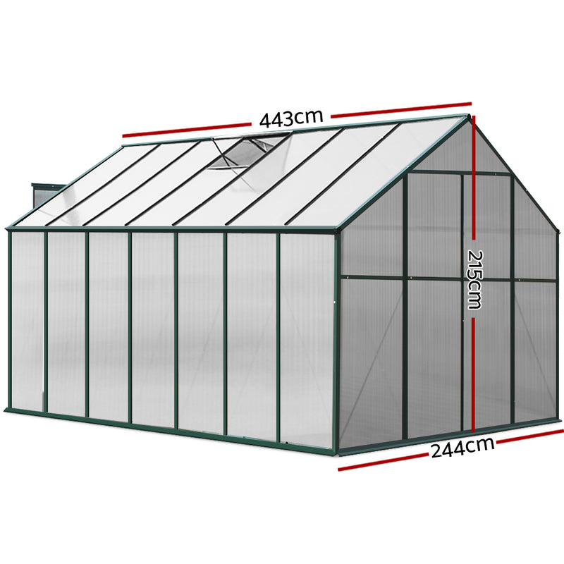 Greenhouse 4.43x2.44x2.15M Aluminium Polycarbonate Green House Garden Shed