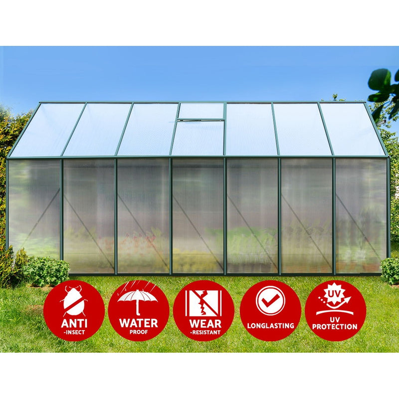 Greenhouse 4.43x2.44x2.15M Aluminium Polycarbonate Green House Garden Shed