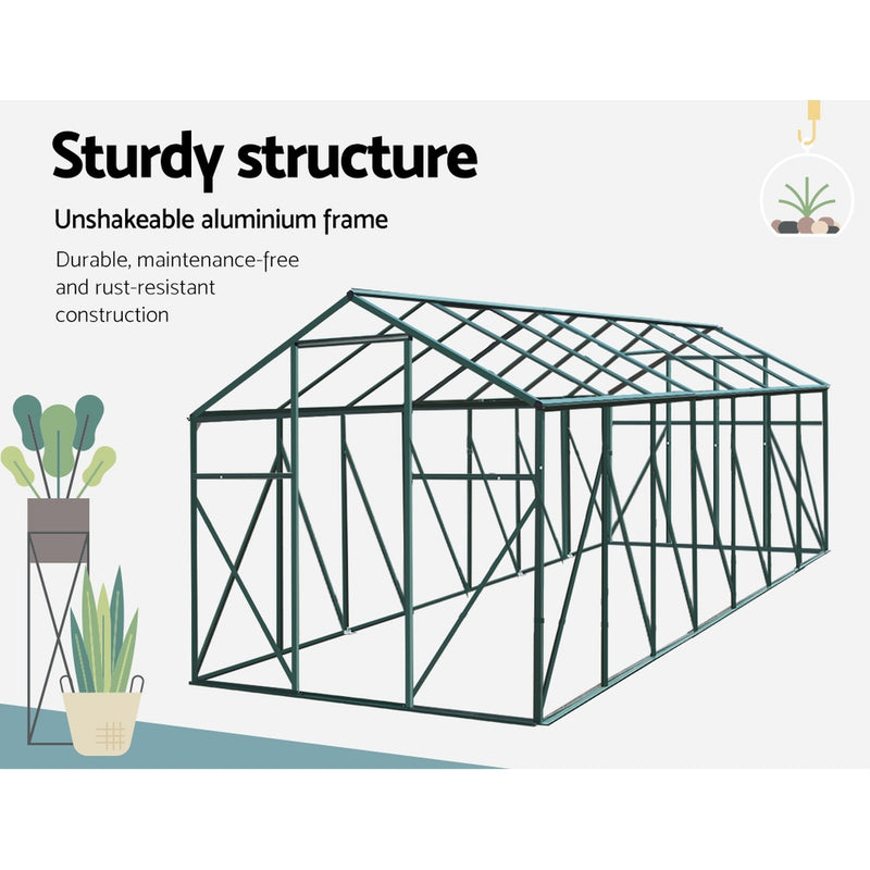 Greenhouse 4.43x2.44x2.15M Aluminium Polycarbonate Green House Garden Shed