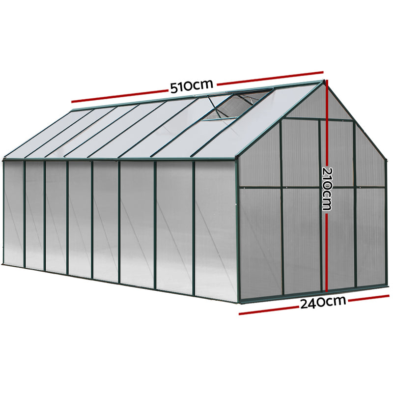 Greenhouse 5.1x2.44x2.1M Aluminium Polycarbonate Green House Garden Shed