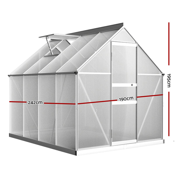 Greenhouse Aluminium Green House Polycarbonate Garden Shed 2.4x1.9M