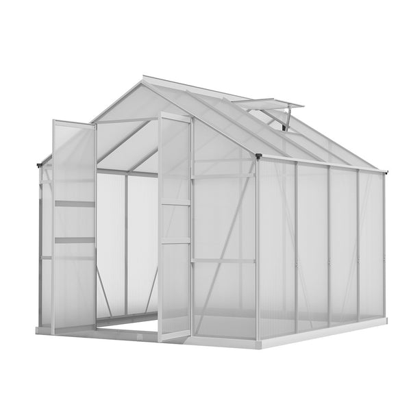 Greenhouse 2.42x2.5x2.26M Aluminium Double Doors Green House Garden Shed