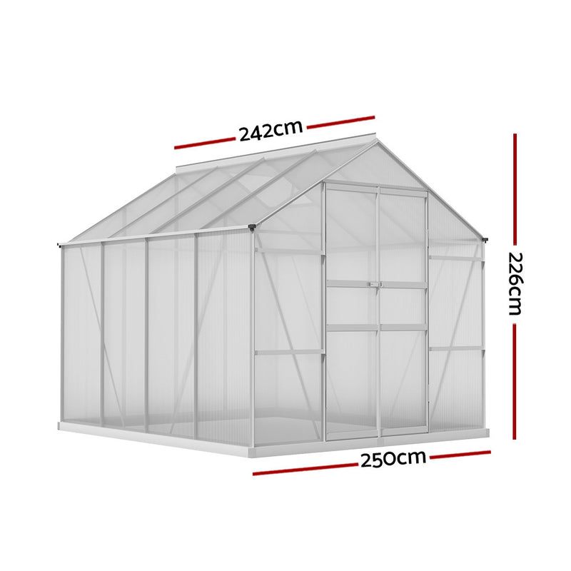 Greenhouse 2.42x2.5x2.26M Aluminium Double Doors Green House Garden Shed