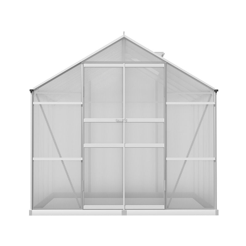 Greenhouse 2.42x2.5x2.26M Aluminium Double Doors Green House Garden Shed