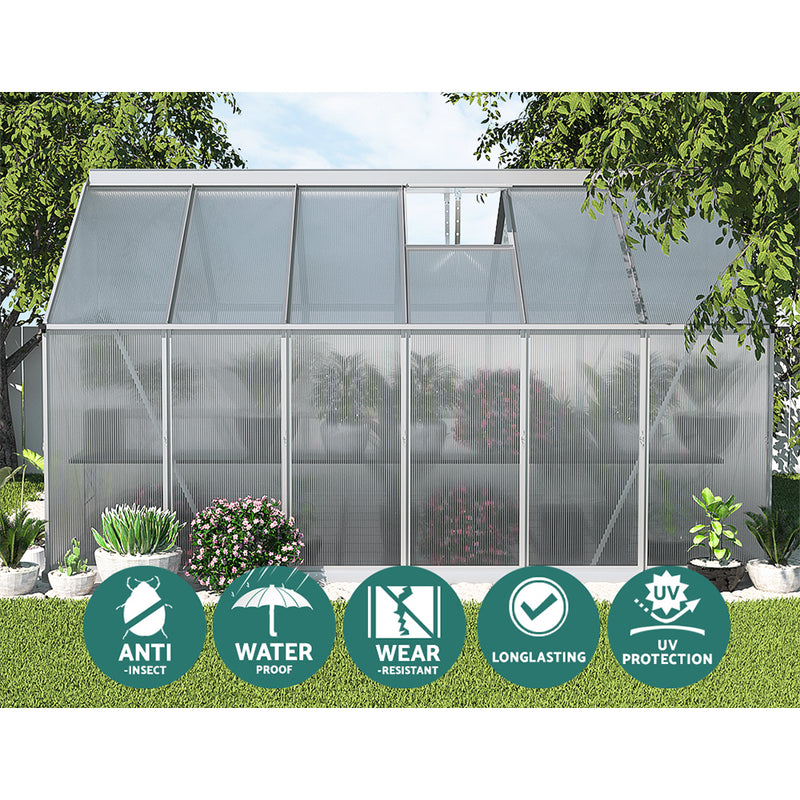 Greenhouse 3.6x2.5x1.95M Aluminium Polycarbonate Green House Garden Shed