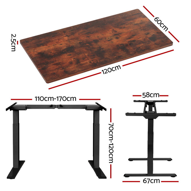 Standing Desk Motorised Dual Motor Rustic Brown 120CM