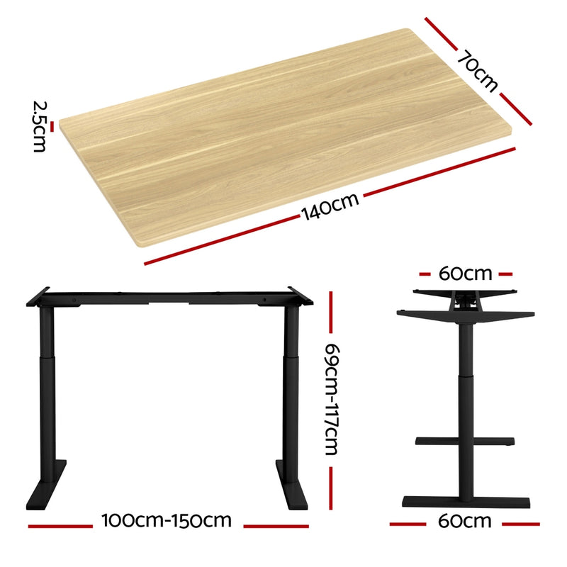 Standing Desk Motorised Electric Dual Motor White Oak 140CM