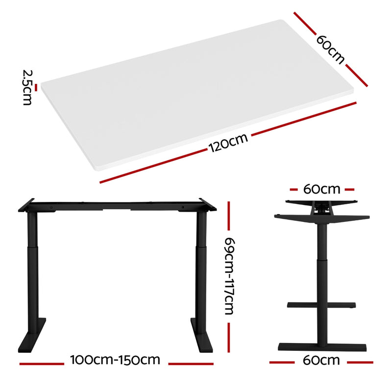Standing Desk Motorised Electric Dual Motor White 120CM