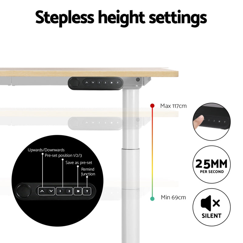 Standing Desk Motorised Electric Dual Motor 120CM White Oak