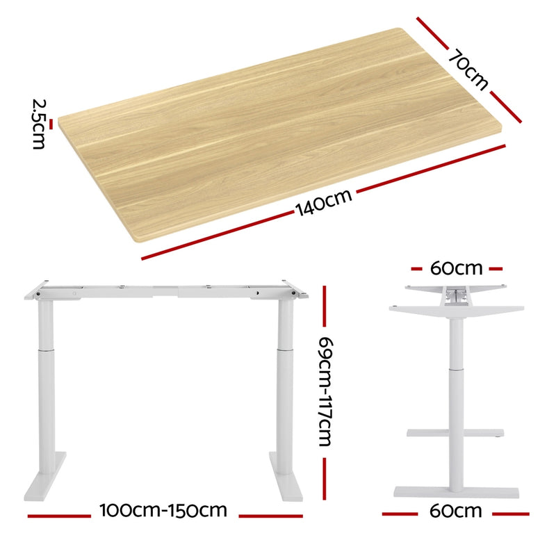 Standing Desk Motorised Electric Dual Motor 140CM White Oak