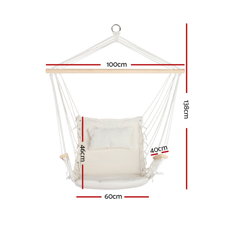 Hammock Chair Hanging with Armrest Camping Hammocks Cream