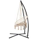 Hammock Chair with Steel Stand Macrame Outdoor Swinging Cream
