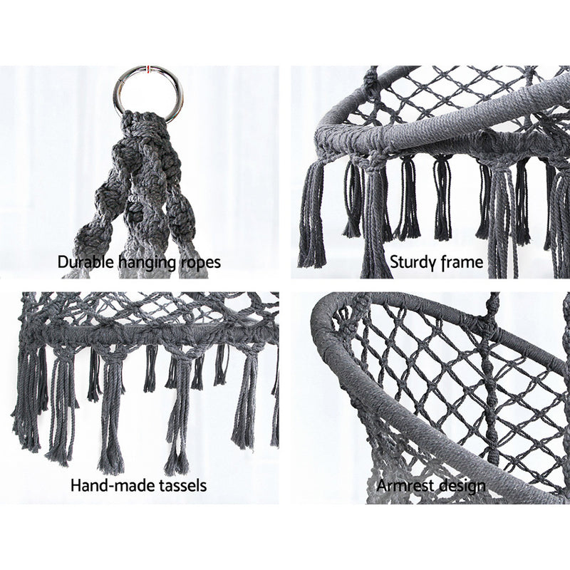 Hammock Chair Outdoor Hanging Macrame Cotton Indoor Grey