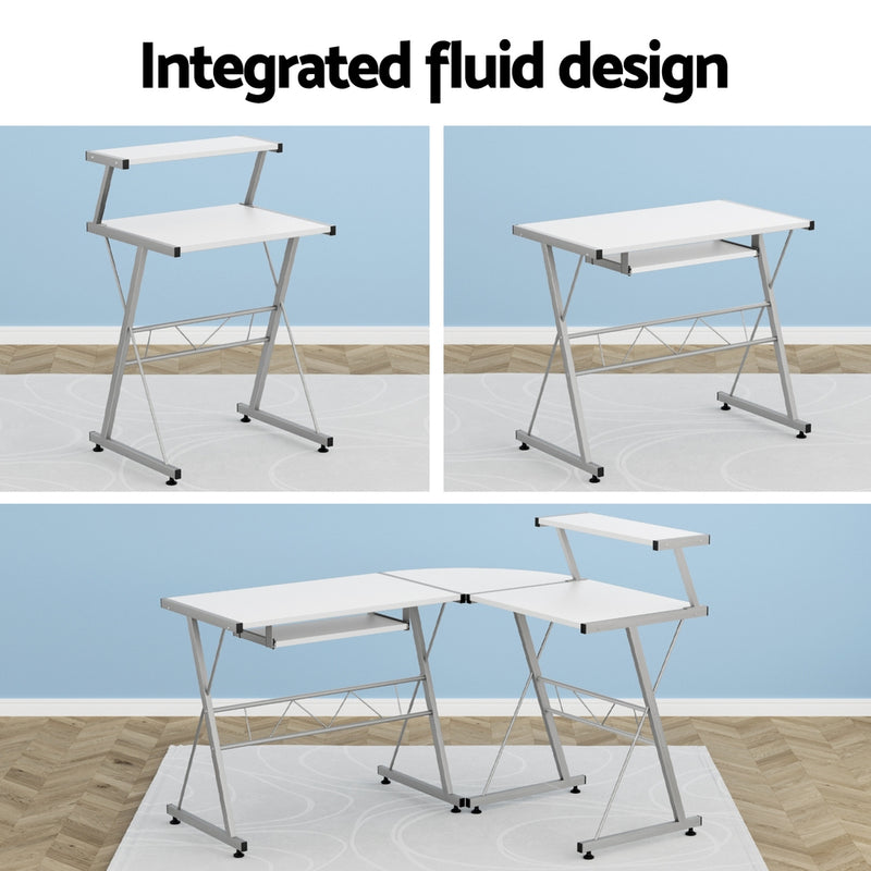 Computer Desk L-Shape Keyboard Tray Shelf White
