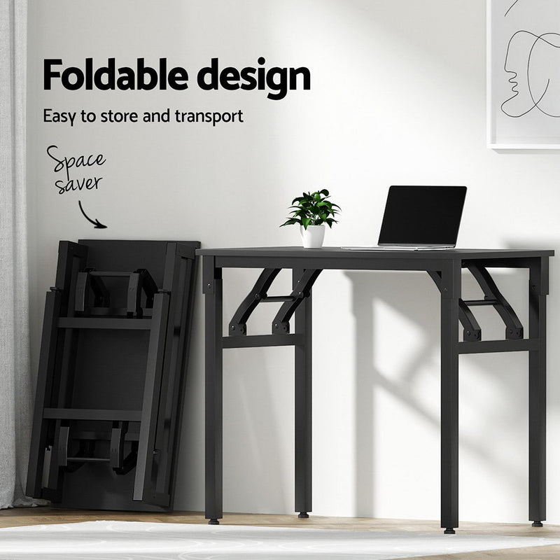 Computer Desk Office Chair PU Leather Set Foldable Home Study Table Black
