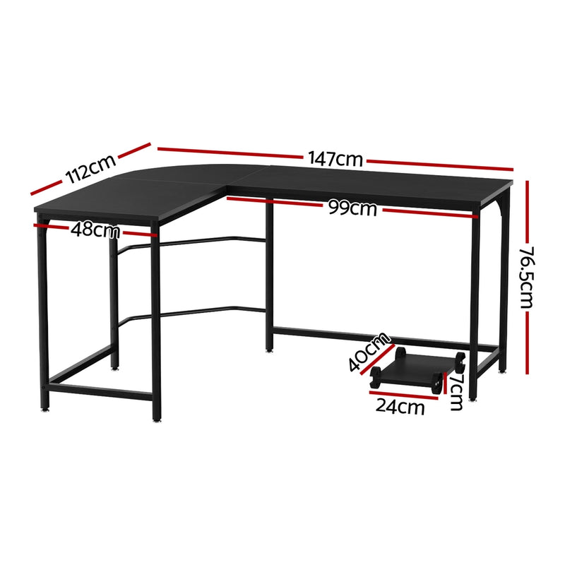 Computer Desk L-Shape CPU Stand Black 147CM