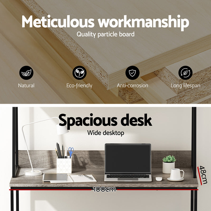 Computer Desk Bookshelf Storage Grey 100CM