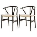 Set of 2 Wishbone Chairs Wooden Rattan Black