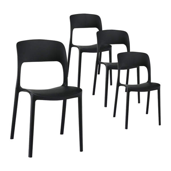 \4PC Outdoor Dining Chairs Stackable PP Patio Chair Garden Furniture Black