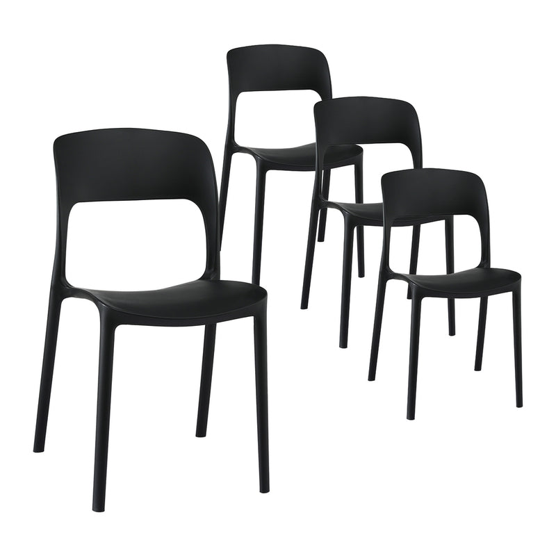 \4PC Outdoor Dining Chairs Stackable PP Patio Chair Garden Furniture Black