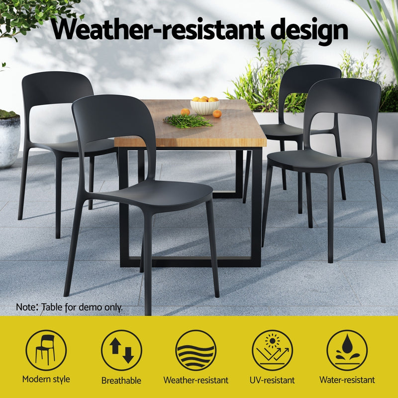 \4PC Outdoor Dining Chairs Stackable PP Patio Chair Garden Furniture Black