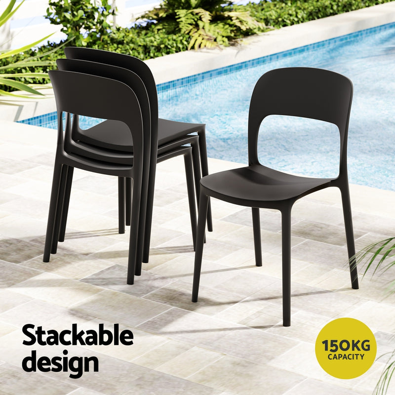 \4PC Outdoor Dining Chairs Stackable PP Patio Chair Garden Furniture Black