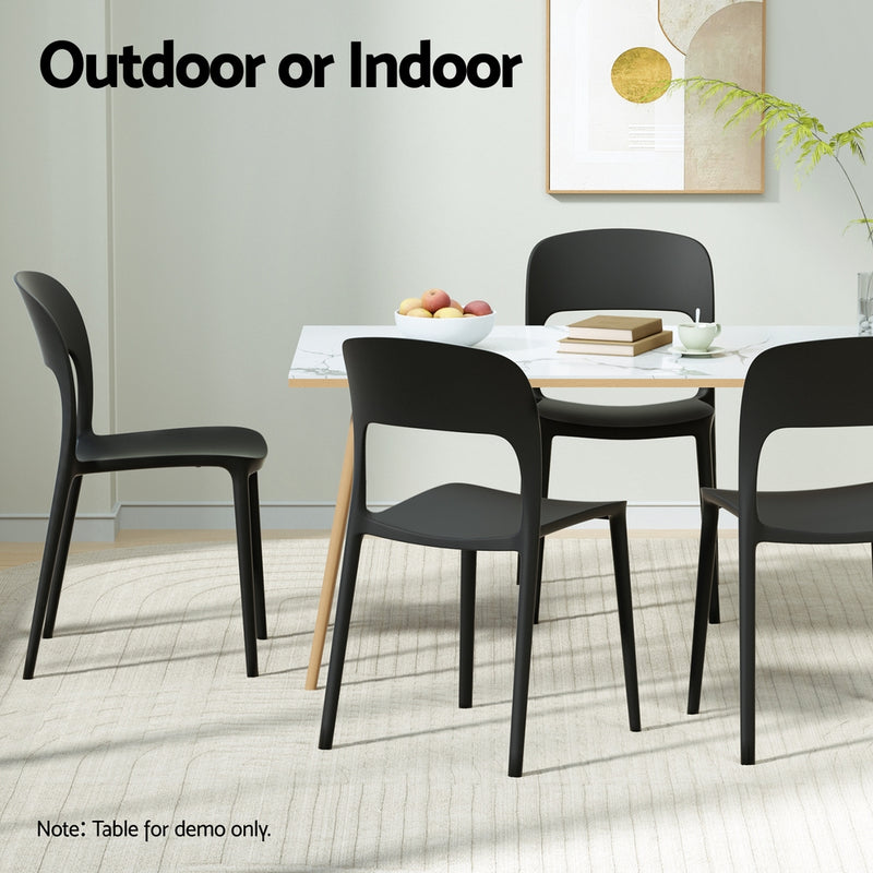 \4PC Outdoor Dining Chairs Stackable PP Patio Chair Garden Furniture Black
