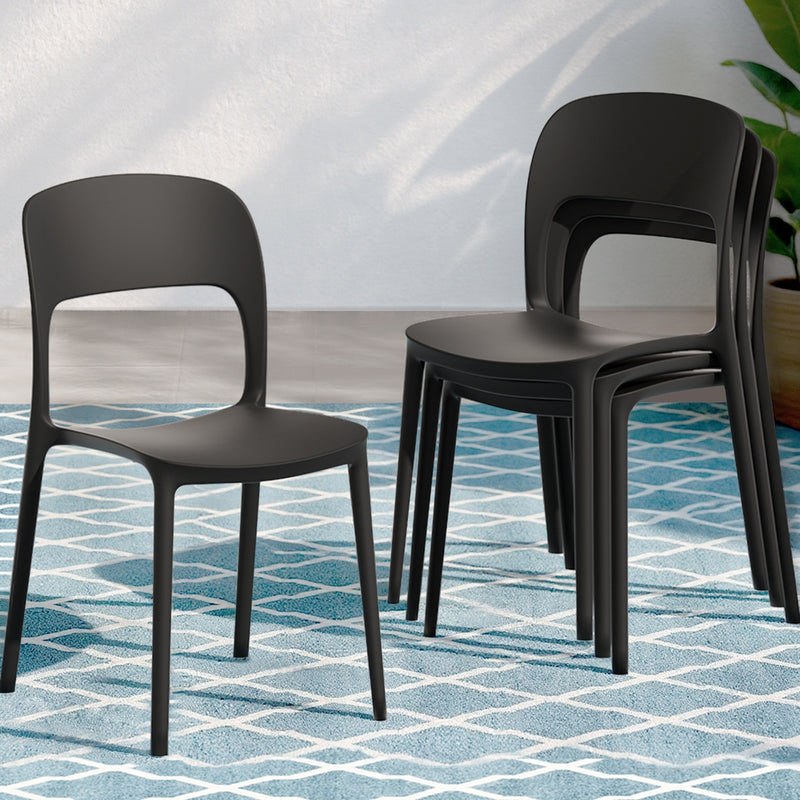 \4PC Outdoor Dining Chairs Stackable PP Patio Chair Garden Furniture Black