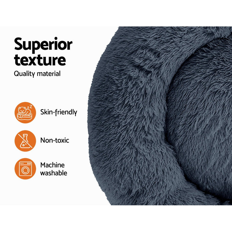 Pet Bed 90cm Large Calming Soft Plush - Dark Grey