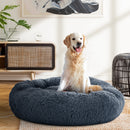 Pet Bed 90cm Large Calming Soft Plush - Dark Grey