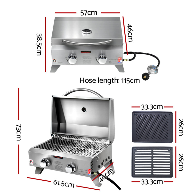 Portable Gas BBQ Grill 2 Burners with 2 Plates