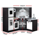 Kids Kitchen Play Set Wooden Pretend Cooking Playset w/Sounds Lights Black