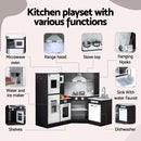 Kids Kitchen Play Set Wooden Pretend Cooking Playset w/Sounds Lights Black