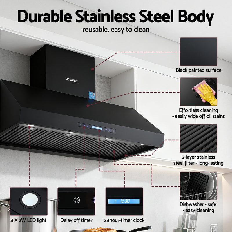 Devanti 1200mm Commercial BBQ Range Hood Dual Motor W/ Remote Control Black