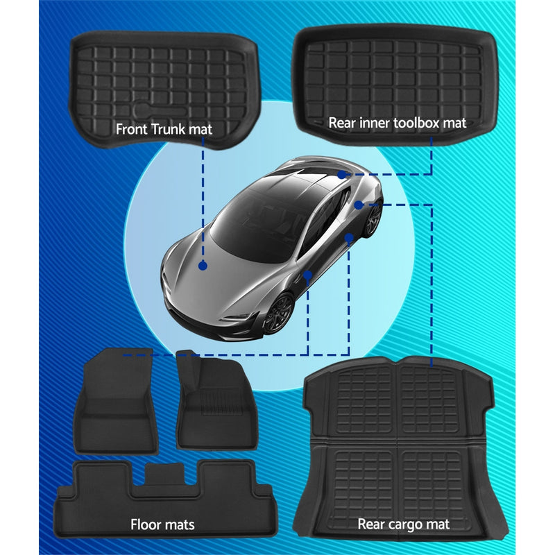 Tesla Model 3 Car Rubber Floor Mats Trunk Toolbox Cargo Mat Carpet