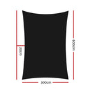 Instahut Shade Sail 3x6m Rectangle 280GSM 98% Black Shade Cloth