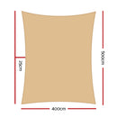 Instahut Shade Sail 4x5m Rectangle 280GSM 98% Sand Shade Cloth