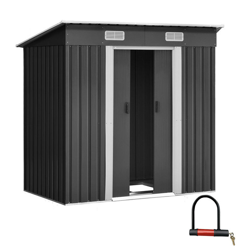 Garden Shed 1.94x1.21M w/Metal Base Sheds Outdoor Storage Tool Steel House Sliding Door