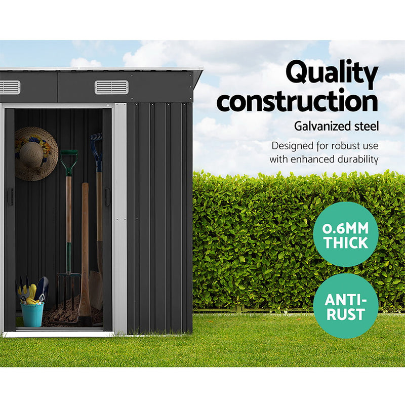 Garden Shed 1.94x1.21M w/Metal Base Sheds Outdoor Storage Tool Steel House Sliding Door