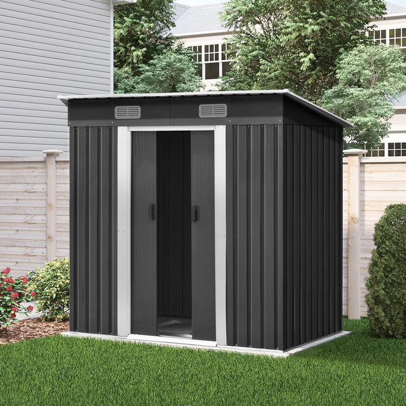 Garden Shed 1.94x1.21M w/Metal Base Sheds Outdoor Storage Tool Steel House Sliding Door