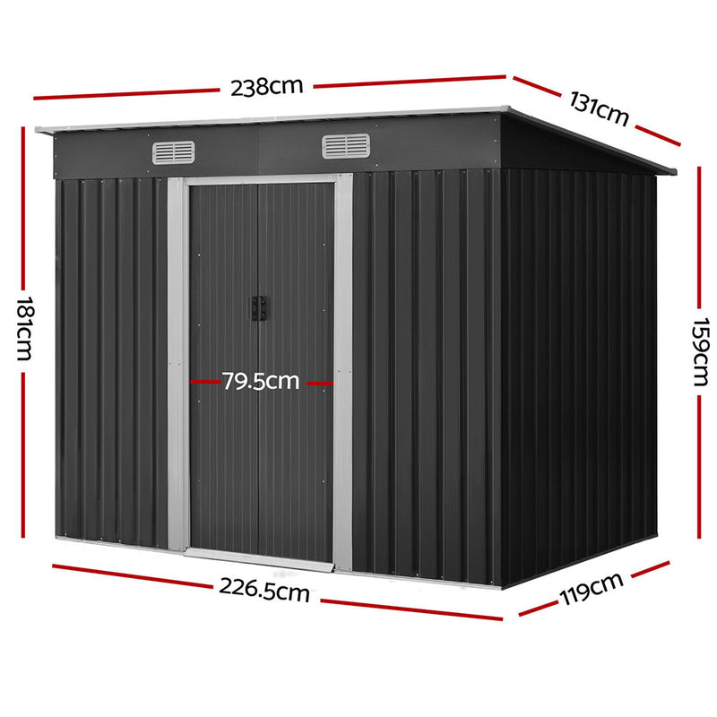 Garden Shed 2.38x1.31M Sheds Outdoor Storage Tool Metal Workshop Shelter Sliding Door